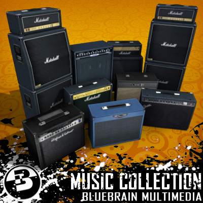 3D Model of Game-ready low polygon collection of electric guitar amplifiers - 3D Render 0